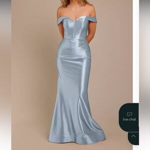 David’s Bridal Dusty Blue Satin Bridesmaids Dress